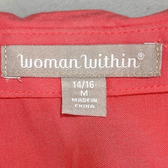 WOMAN WITHIN Apricot Blouse Button Up Front Pockets Tab Sleeves Top Size 14/16 - Picture 13 of 15